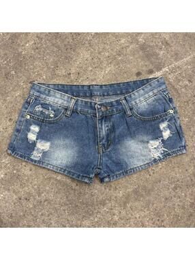 Vintage Y2K Low Rise Denim Micro Shorts Medium Wash Faded